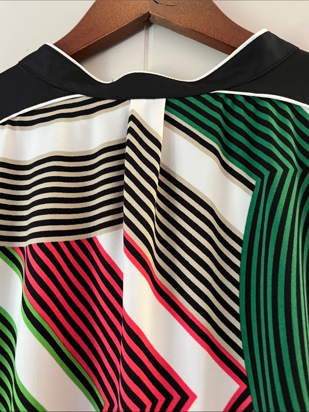 Worthington Multicolor Geometric Cap-Sleeve Blouse - Green, Red, Black, White - Picture 10 of 12